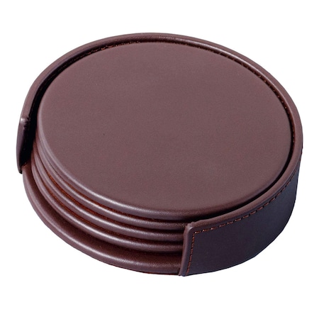 Dacasso Chocolate BrownLeatherette 4 Coaster Set with Holder AG-3418
